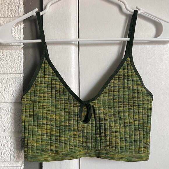Colsie Green and Yellow Ribbed Stripe Keyhole Spaghetti Strap Bralette Medium - Picture 1 of 7